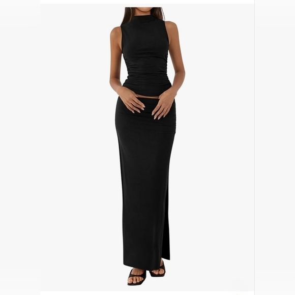 BTFBM Dresses & Skirts - BTFBM Knit Top Split Maxi Skirt Set #1180